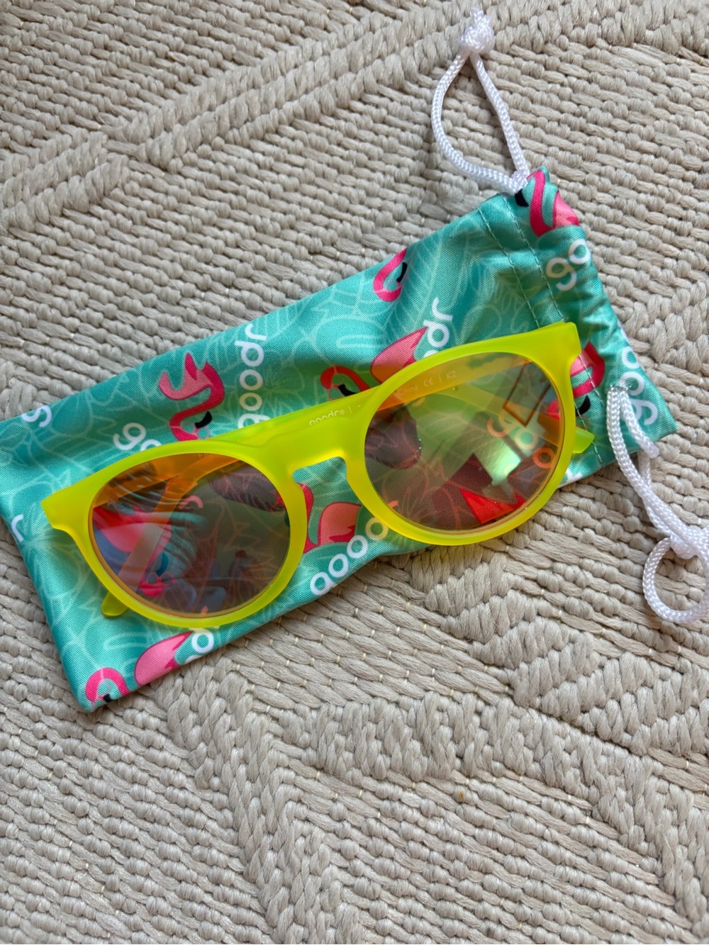 Neon Yellow Round Women's Sunglasses with Mirrored Lenses